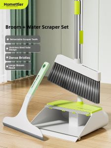 Homettler | Soft Bristle Broom and Dustpan Set for Home Cleaning