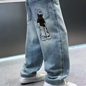 Jeans for Kids Boy 7-16Years Old New Style Denim Pants Maong Pants Wide Leg Pants Teens Boys Fashion Western Casual Trousers Loose Jeans Straight Leg Pants 4 Pockets Hot Sale Manila