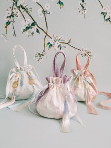 Elegant Embroidered Lace Bucket Bag Womens Fashionable Vintage Summer Handbag Soft Cotton Canvas Crossbody Shoulder Bag