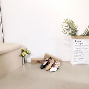 【Gevale】Korean Women Pointed Toe Block Leather Heels Office Work Shoes 2inch Gloosy heels