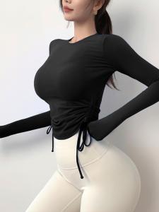 เสื้อยืดแขนยาวสำหรับโยคะสำหรับผู้หญิง ทรงสลิมฟิต ยืดหยุ่นสูง แห้งเร็ว เสื้อออกกำลังกายสำหรับฝึกโยคะ วิ่ง ฟุตบอล บาสเก็ตบอล