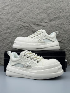 Mens Breathable High Top Casual Shoes Summer Trendy White Thick Bottom Heightening Leisure Board Shoes Easy to Wear Rubber Sole