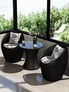 Outdoor Courtyard Balcony Tea Table Chair Set Casual Rest Area Arrangement Vine Chair Three-piece Set Internet Famous One Table Two Chairs