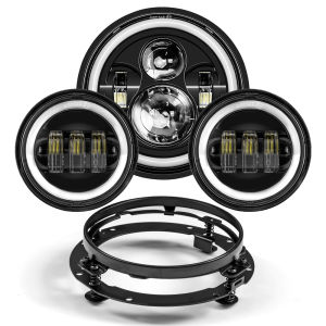 Đèn Pha Xe Máy LED 7 Inch Với 4 Đèn Chiếu Xa 1/2 Inch Cụm Đèn Pha Touring Electra Glide Màu Đen Dành Cho Máy Chiếu 7 Inch