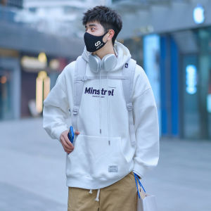 American Style Fleece Lined Hoodie Sweatshirt for Men Casual Trendy Outerwear Spring Autumn Seasonal Loose Fit Printed Design