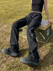 American Street Tactical Pants Womens Trendy Zipper Straight-leg Weilao High Street Mechanical Style Vibe Niche Style Parka Long Pants