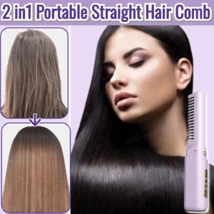 2 in1 Portable Straight Hair Comb Wireless Hair Straightener And Curling Brush USB Charging