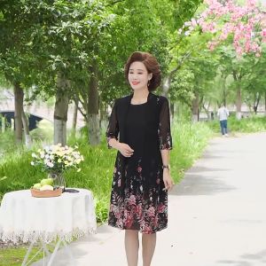 Set váy đầm trung niên nữ đẹp V50 áo đầm dáng dài kiểu thời trang mùa hè xuân thu mặc dự tiệc dạ hội cao cấp sang trọng cho mẹ cho bà cho người lớn tuổi trung tuổi dài qua gối U40 U50 U60 U70 giá rẻ đẹp Bigsize cỡ lớn