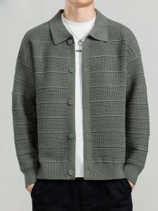 HENGYUANXIANG | Casual Collared Open Cardigan Sweater For Men High End Knitted Outerwear Loose Fit Spring Autumn New Arrival Fashionable Urban Style