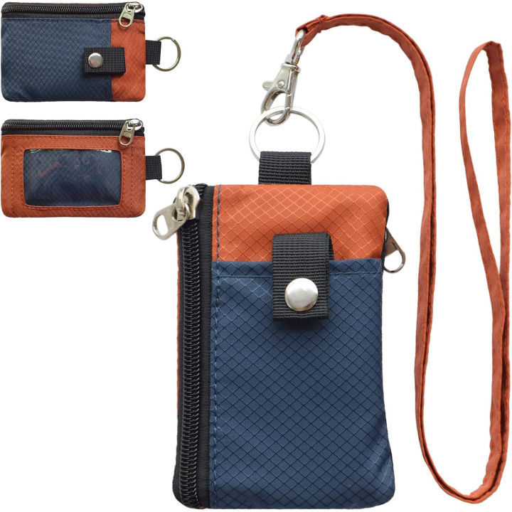 Waterproof RFID-Blocking Small Wallet With ID Badge Window And Lanyard Keychain For Cards, Coins, And Keys