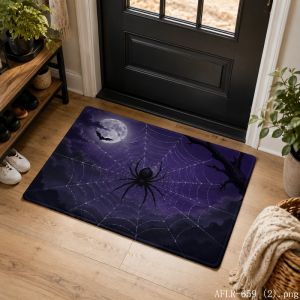 VIKAMA Halloween Starry Sky Spider Web Rug Non-Slip Washable Mat Spooky Bathroom Door Carpet Scary Entryway Decor Home Decor