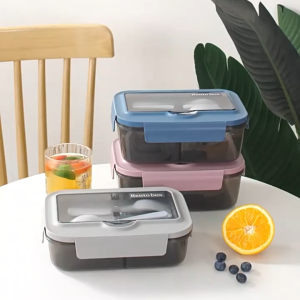 Gratis Semua - Lunch Box Praktis Food Grade Anti Tumpah / Kotak Makan Bento 3 Sekat Sendok Garpu