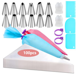 158/120PCs Piping Bags and Tips Set Cake DIY Decorating Kit with Stainless Steel Nozzle Reusable Silicone Pastry Baking Tool