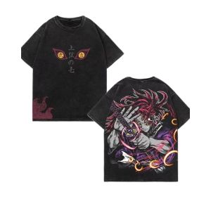 Bandai | Japanese Anime Demon Slayer Kokushibo Graphic Washes T-shirts Mens Womens Pure Clothing Harajuku Y2K Streetwear Cotton Tees
