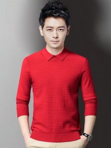 ROMON | Lormen Mens Knitted Sweater Thickened Collar Winter Fashion City Style Long Sleeve Youth Casual Wear Red Base Shirt Dragon Year