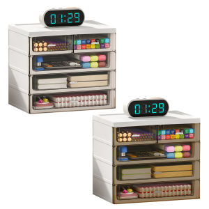 【Local Shipment】 4 Tier Stackable Desktop Storage Drawers W/ 5 Drawers Stackable Desk Organizer Drawers Storage Unit for Desk Office Home