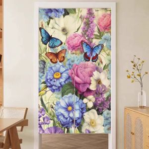 Abstract Fruit Flower Japanese Door Curtain Simple Aesthetic Noren Minimalist Bedroom Kitchen Partition Curtain Home Decor