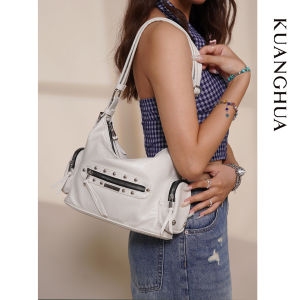 Wanghua 2025 Summer New Large Capacity Retro Sensation Underarm Bag Single Shoulder Motorcycle Bag Womens Crossbody Bag in Beige