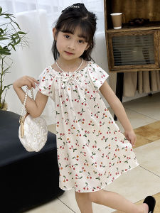 Princess Style Silk Sleepwear Short Sleeve Childrens Dress Lightweight Home Clothes for Girls Summer Season Comfortable Moisture Wicking