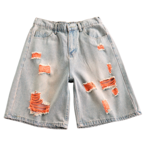 OUMULONG | Ripped Vintage Washed Denim Shorts