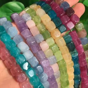 8mm Square Aquamarines Morganite Tourmaline Peridot Apatite Stone Beads Natural Loose Beads for Jewelry DIY Making Bracelet
