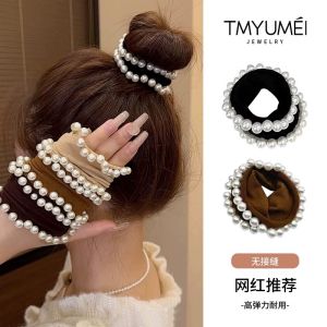 ยางรัดผมทรงหางม้าสูงพร้อมผิวหน้ากันความชื้น ยางรัดผมทรงกลมขอบกว้าง ยางรัดผมยืดหยุ่นสูงสำหรับผู้หญิงในฤดูใบไม้ร่วงและฤดูหนาว