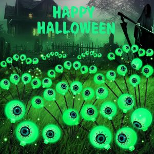 Halloween Outdoor Solar Eyeball Lights-LED Green&Purple Glow Swinging Firefly Effectfor Creepy Yards Lawns & Halloween Haunts