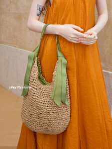 Feytiy Green Woven Strap Design Casual Leisure Style Single Shoulder Tote Bag New 2025 Korean Style Soft Bucket Shape