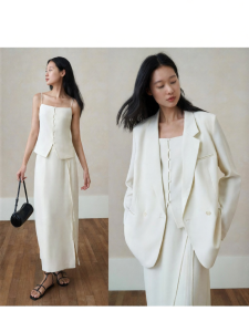 epoque de rueen | Stereoscopic Simple Notch Collar Suit Jacket and Skirt Set Women