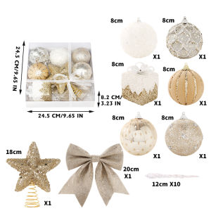 18Pcs Christmas Balls Sets Christmas Tree Ornaments Set Assorted Tree Hanging Decorations Velvet Christmas Decor (Gold)