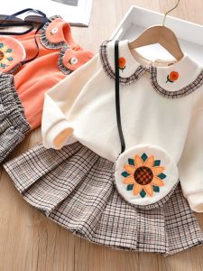 Spring Fashionable Girls Cotton Outfit Set Pure Cotton Two-Piece Three-Piece Toddler Kids Clothing Love Expression Gift for Kids