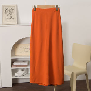 Váy Dài Thẳng Cạp Cao Màu Trơn Mỏng Cho Nữ Mùa Đông 2024 Váy Midi Cạp Cao Bằng Vải Polyester Màu Trơn Phong Cách Thường Ngày