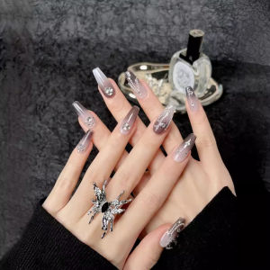 เล็บแต่งตัวด้วยมือ Pure Handmade Premium Wearable Nail Art ดีไซน์ Aurora Metal Sensation สำหรับสาวฮอต รุ่นกลางยาว ยอดนิยมเล็กๆ