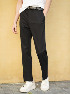 Straight Fit Casual Pants Black Slightly Elastic Four Seasons Draping