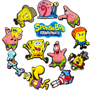 12PCS Cute SpongeBob SquarePants Patrick Star Shoe Charm Mix Wholesale PVC Decoration Detachable Waterproof To X-mas Gift