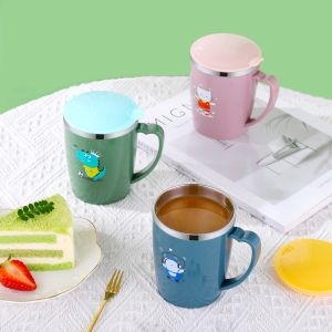 Kids Water Cup Boys and Girls For Home Stainless Steel Anti-Fall Milk with Lid Cup Kindergarten Students Drinking Water Direct Drinking Cup