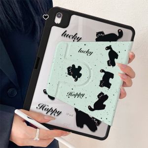 เคสiPadหมุน 360° แผ่นหลังอะครีลิ Gen9 แมวดำเขียวมิ้นท์ Air4/5 10.9 เคสไอแพด ใส่ปากกาไ Air6 Gen11 Air7