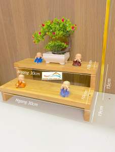 Kệ gỗ 2 tầng trang trí đa năng bằng gỗ cao su tự nhiên chắc chắn