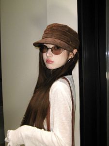 Casual Suede Pleated Horse Riding Flat Top Hat Small Face Artist Cap Newsboy Hat Korean Style Adjustable Soft Brim Foldable