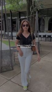 Zalmore Crop Vneck Button T-Shirt Premium Cotton - Kaos Crop Top Wanita