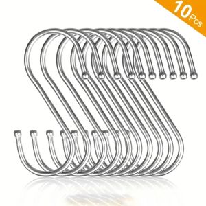 Multipurpose Stainless Steel S Hooks Silver Heavy Duty Hangers for Home Kitchen Bathroom to Organize Clothes Bags Towels