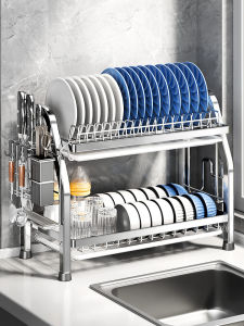 Stainless Steel Kitchen Storage Rack Dish Drainer Multi-Function Bowl Plate Holder Modern Simple Style Countertop Installation