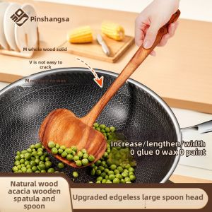 PINSHANGZUO | Long Handle Nonstick Compatible Teak Wooden Cooking Spatula