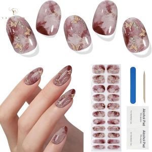22Tips UV Semi-cured Gel Nail Wraps Press on Nail Gold Foil Stickers The Headlight Becomes Hard and Fully Covers Nail Patches
