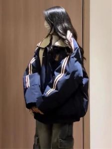 Áo Khoác Cotton Dày Phong Cách Mỹ Oversize Cổ Bẻ Cho Nữ Mùa Đông 2025 Áo Khoác Cotton Lót Lông Cừu Dài Tay Thường Xuyên