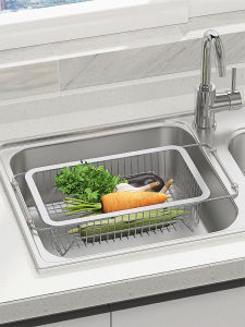Kitchen Expandable Drain Rack 304 Stainless Steel Tube Retractable Sink Draining Shelf Vegetable Washing Fruit Plate Basket Thickened Bowl Holder
