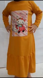 Baju muslim anak perempuan 1-10 tahun Gamis muslim printing kitty mobil