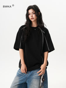 BWKA | Stitch Detailing Rivet Decoration Loose Summer T-Shirt