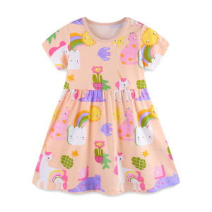 Jumping Meters 2-7T Baby Princess Dresses Summer Girls Party Dress Rainbow Print  Children Clothing Toddler Dresses