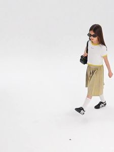 LOVESASAKIDS | Academic Style Khaki Mid-Length Pleated Skirt